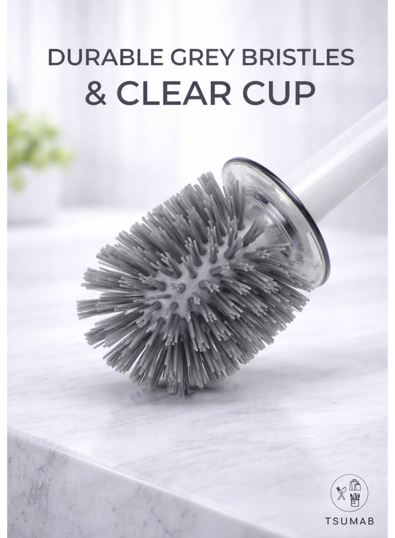 تسوماب طقم فرشاة وموزع صابون متكامل من تسوماب - شعيرات سيليكون للتنظيف العميق، زر صابون قابل لإعادة التعبئة، قاعدة تخزين جيدة التهوية وسريعة الجفاف، حل تنظيف حمام عصري وصحي. - Image 4